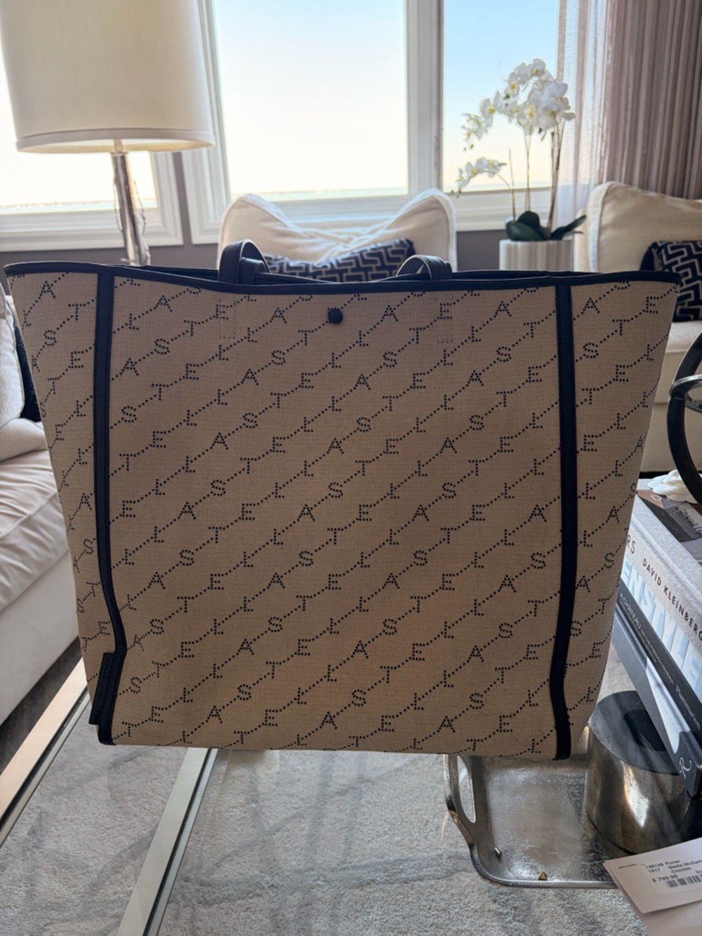 Stella McCartney Beige and Black Logo Canvas Tote